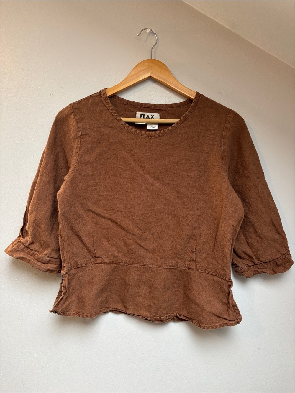 FLAX Linen Brown Peplum Top, P